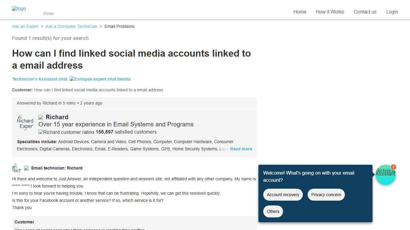 How can I find linked social media accounts linked to a email address
