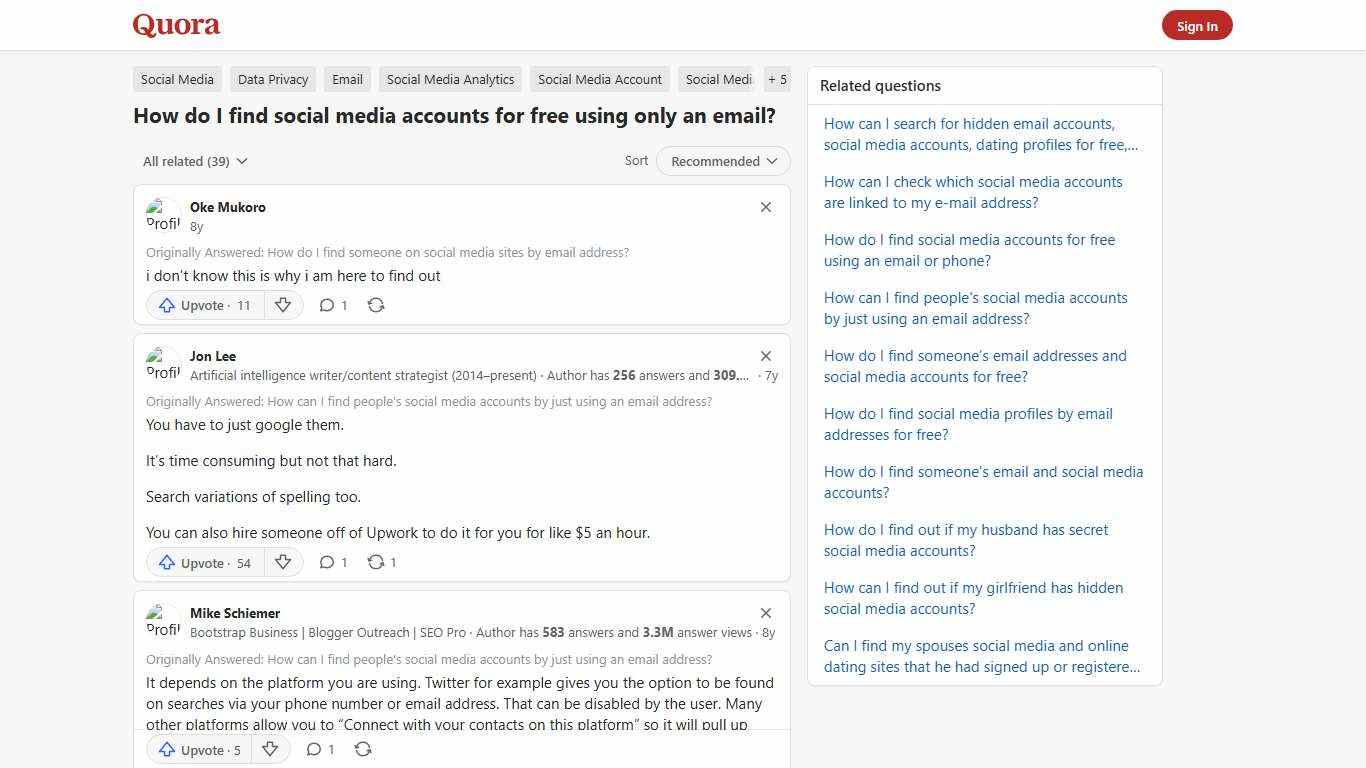 How to find social media accounts for free using only an email - Quora